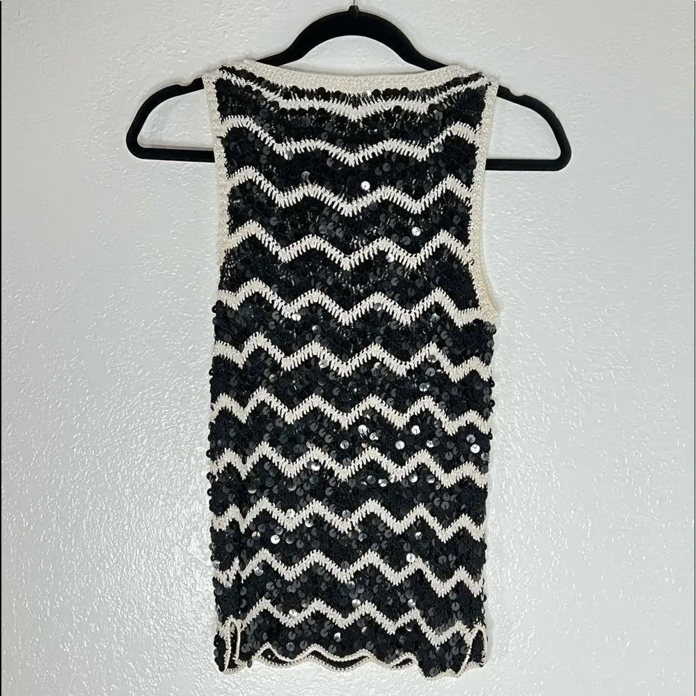 Vintage zig zag retro knit sequin festival burning man beaded y2k top S